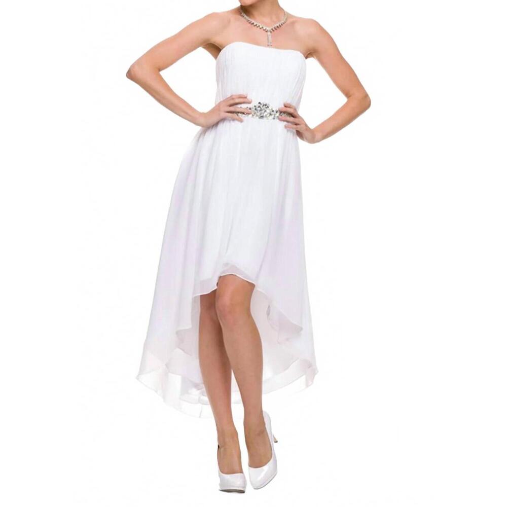 NEW JULIET straight neckline high low a-line prom dress in white